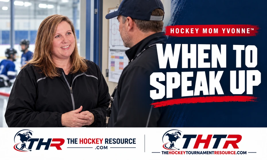 Talk to a Hockey Coach - Hockey Mom Yvonne models a calm, respectful conversation with a Hockey Coach.